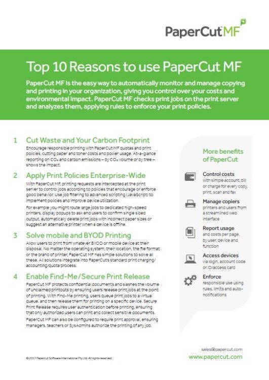 Top 10 Reasons, Papercut Mf, Digital Image Solutions